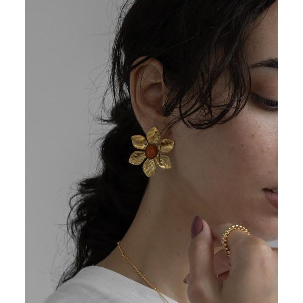 ピアス 金属アレルギー対応  天然石オレンジトパーズフラワーピアス レディース