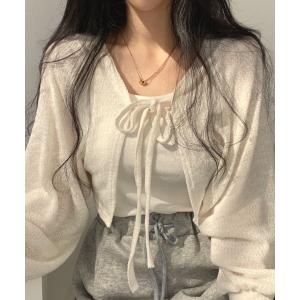 カーディガン フロントリボンショートボレロカーデ...の商品画像