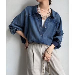 ブラウス シャツ 袖リブシアーデニムドロストシャツ レディース