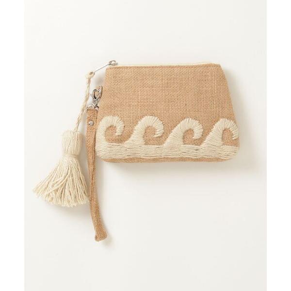 ポーチ 「Swaraj/スワラージ」両面手刺繍ジュートminiポーチ・波柄 レディース メンズ