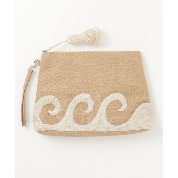 クラッチバッグ パーティーバッグ 「Swaraj/スワラージ」両面手刺繍ジュート (L) 波型 レデ...