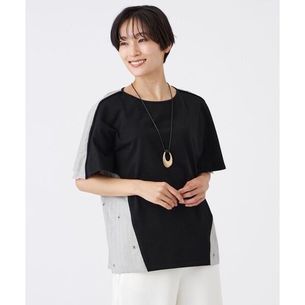 tシャツ 「マシンウォッシャブル」ストライプジャカードコンビカットソー レディース