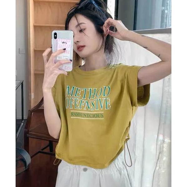 tシャツ サイドドロストロゴルーズTシャツ / 韓国カジュアル オーバーサイズ 夏トップス(CZ) ...