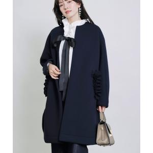 ノーカラーコート コート フリルポケットコート レディース
