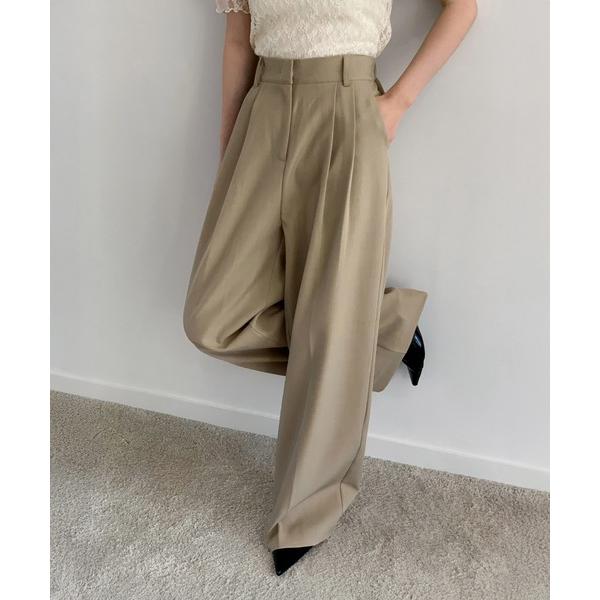 スラックス パンツ 「低身長/高身長/サイズ展開有/5色展開」ピンタックワイドロングスラックス レデ...