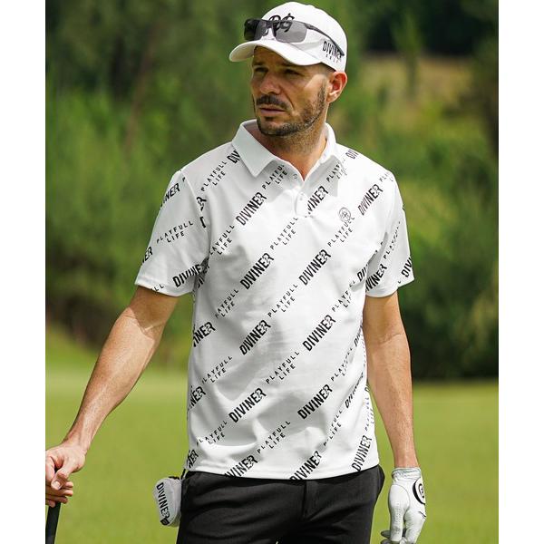 ゴルフ 「DIVINER GOLF」メッシュロゴ総柄ポロシャツ メンズ ゴルフウェア ホワイト ブラ...