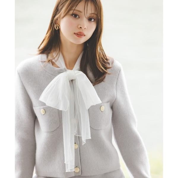 ジャケット ノーカラージャケット フォックスニットジャケット レディース