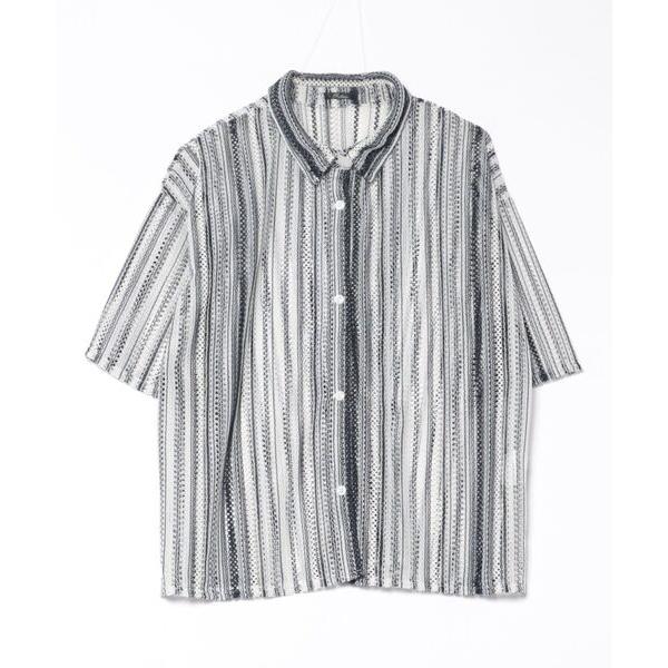 ブラウス シャツ ラッセル素材マルチストライプシャツ レディース