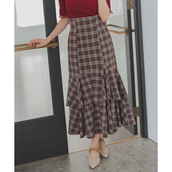 スカート 2025秋冬新作 ランダムフレアチェックスカート