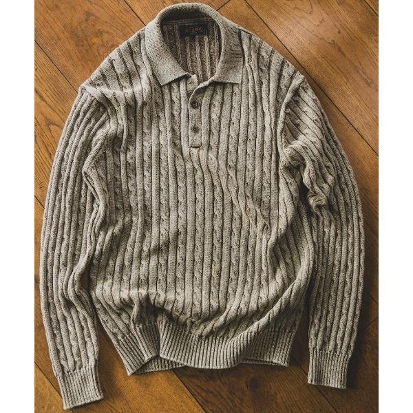 ポロシャツ ピグメントダイ ケーブル ニット ポロシャツ メンズ