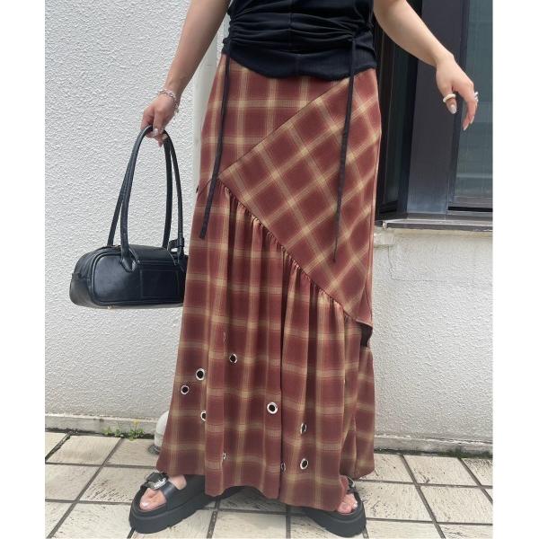スカート CHECK EYELET SEMI FLARE SKIRT