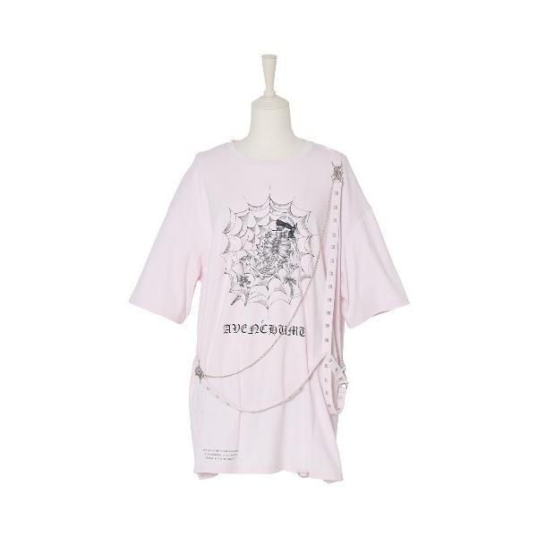 tシャツ Skull illustration print studded cross t-shir...