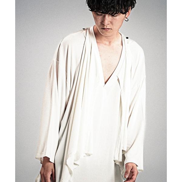 tシャツ 「NO ID.」Frill Stole Deep V-Neck T-Shirt / フリル...