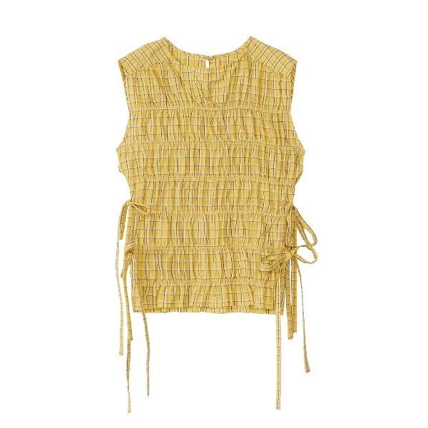 タンクトップ ノースリーブ CHERISH CHECK SHIRRING TOP レディース