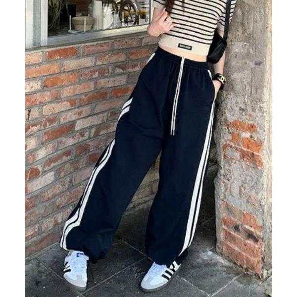 パンツ ドローストリングラインナイロンワイドパンツ レディース