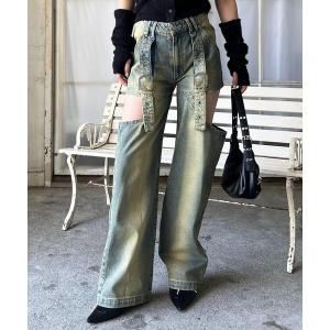 ジーンズ デニム デニムパンツ ベルトデザインサイドカットデニム レディース