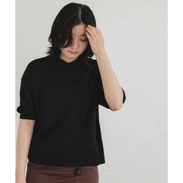 ニット セーター ハーフスリーブニットポロシャツ レディース