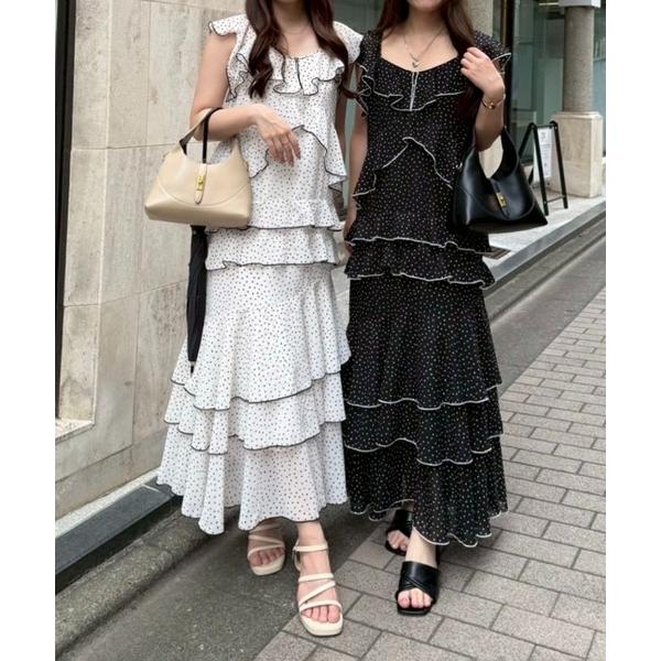 ワンピース 「ちひ@_chipi2xセレクト」ドットフリルティアードワンピース