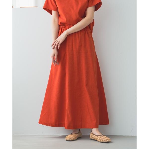 スカート ストレッチリネンフレアロングスカート「プチ・プラスサイズあり」