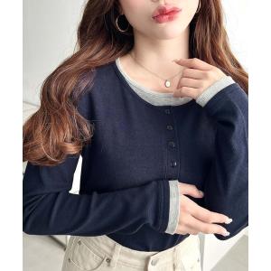 tシャツ レイヤード風ヘンリーロンT レディース