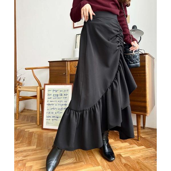スカート アシンメトリーヘムギャザースカート