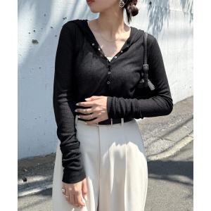 Freesia ニット セーター レースアップリボン2wayリブニットトップス