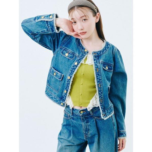 デニムジャケット gジャン ノーカラークラシカルデニムジャケット レディース