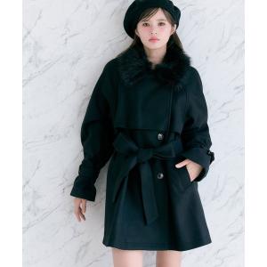 ステンカラーコート コート ファーティペットミドル丈コート レディース