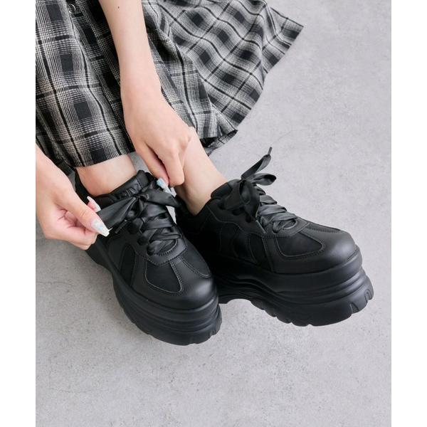 スニーカー サテンリボン厚底スニーカー レディース