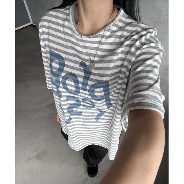 tシャツ ボーダーレタリングTEE レディース メンズ