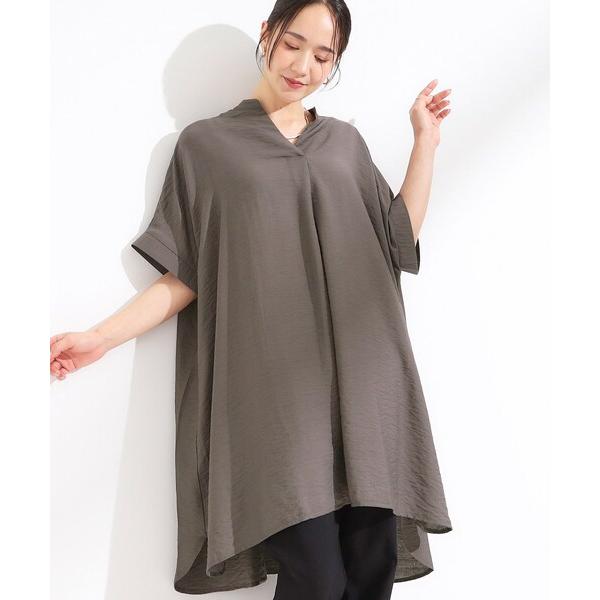 チュニック 「S-LL/ひんやり」涼しく楽に体型カバー　ゆったりスキッパー半袖チュニック
