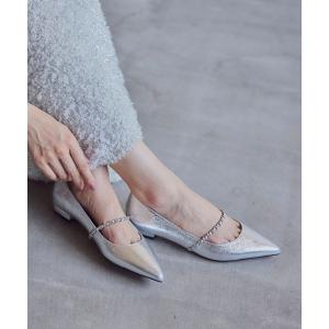 パンプス チェーンストラップポインテッドパンプス