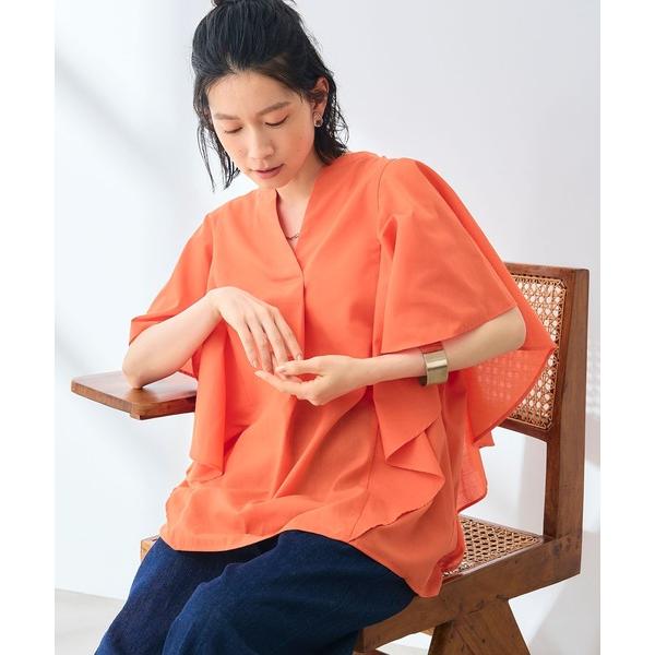 ブラウス シャツ 「シワになりにくい」エブ楽 ブロードフリルスリーブブラウス「CROSS FUNCT...