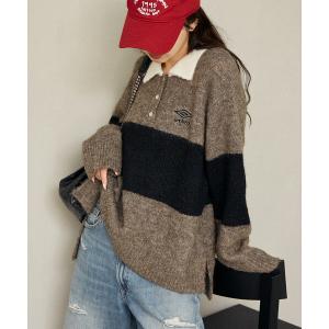 ニット セーター UMBRO × PUBLUX/アンブロ ワンポイント刺繍 ビッグ ラガー ニットポロ　限定展開 レディース