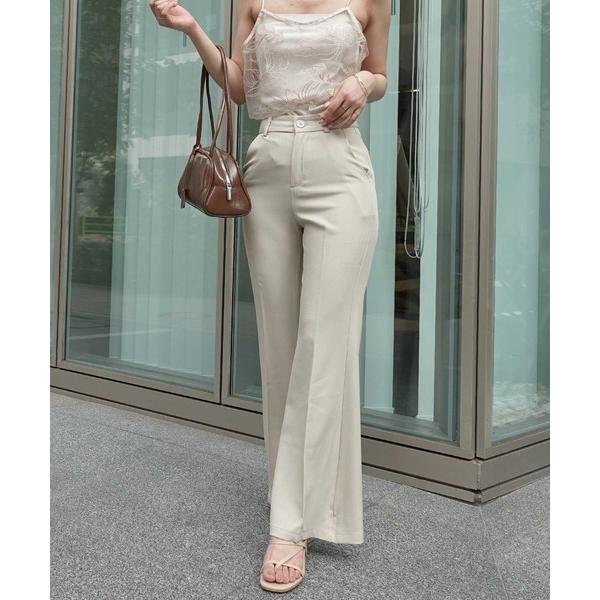 スラックス パンツ センタープレスフレアスラックス レディース