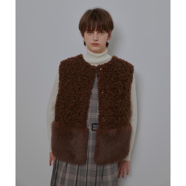 ベスト ジレ フェイクボアコンビニットジレ レディース