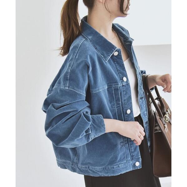 ブルゾン アウター quaranciel:「洗濯機可能」コットン ベロア インディゴ ボリュームスリ...