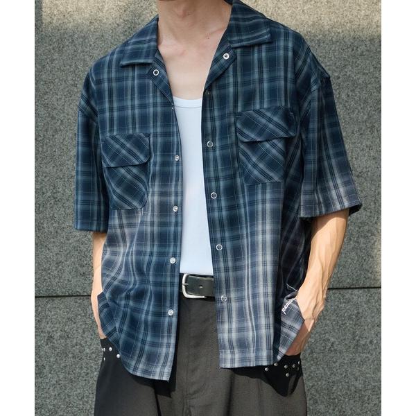 シャツ オープンカラーレトロチェックスナップボタンシャツ メンズ レディース