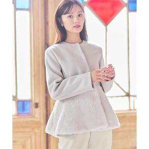ノーカラーコート コート ペプラムファー ジャケット レディース