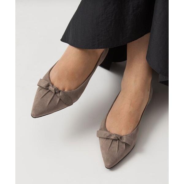 パンプス ポインテッド タックリボン フラットシューズ 撥水
