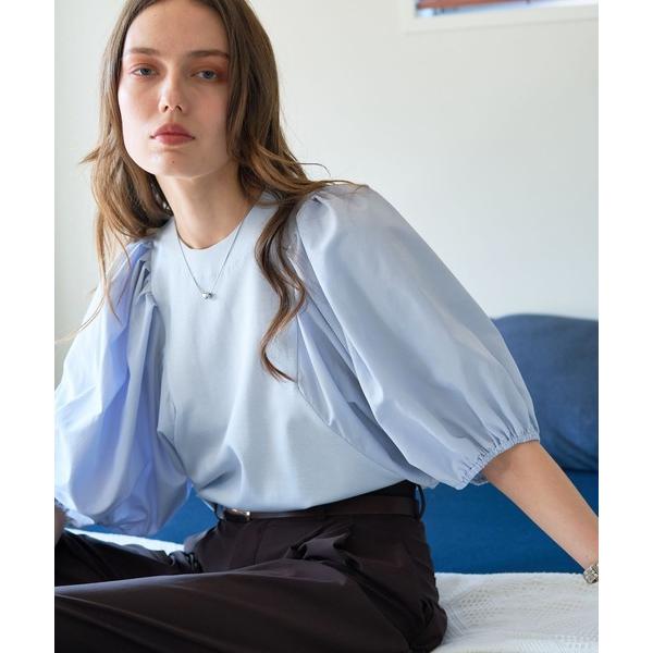 tシャツ タフタスリーブプルオーバー/オフィスカジュアル/夏服/パフスリーブ レディース