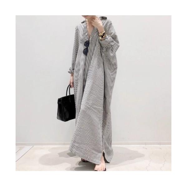 ワンピース ストライプロングシャツワンピース