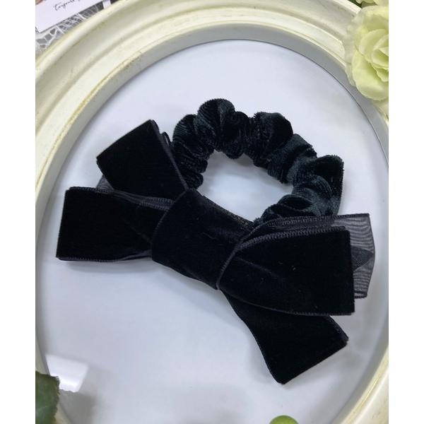 ヘアゴム ベロアとオーガンジーのダブルリボンヘアゴム