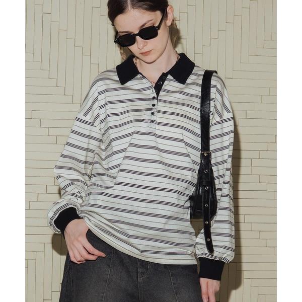 tシャツ オーバーサイズボーダーポロTシャツ レディース
