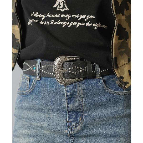 ベルト 合皮ウエスタンベルト/スタッズ レディース