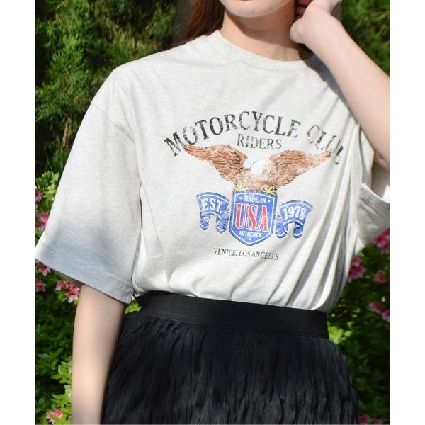 tシャツ 「spiritoso」イーグルプリントピグメントTシャツ レディース