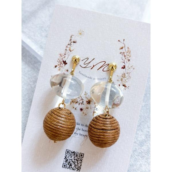 イヤリング 「YM」ラタンとクリアビーズ　ニッケルフリーイヤリング(MA) レディース