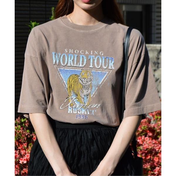 tシャツ 「spiritoso」World Tourタイガープリント ピグメントＴシャツ レディース