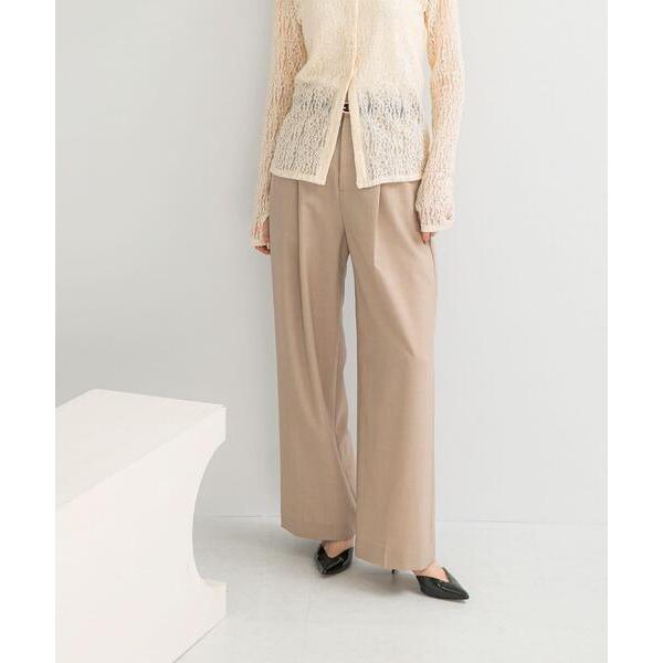 パンツ ウール混防シワハイウエストワイドスラックス レディース