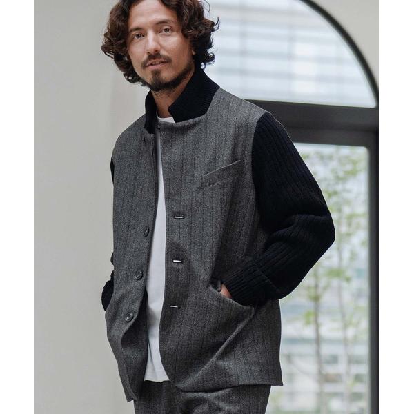 コート ジャケット mj10888-ヘリンボーン袖ニットコンビジャケット メンズ